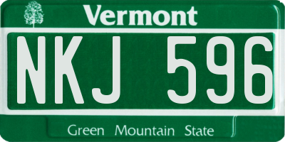 VT license plate NKJ596