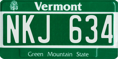 VT license plate NKJ634