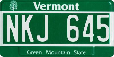 VT license plate NKJ645