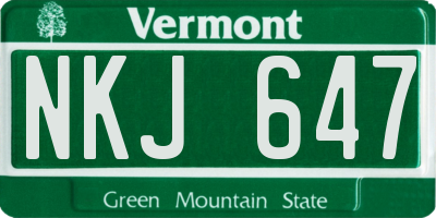 VT license plate NKJ647