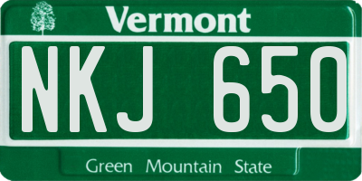VT license plate NKJ650