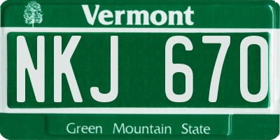 VT license plate NKJ670