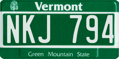 VT license plate NKJ794