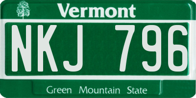 VT license plate NKJ796