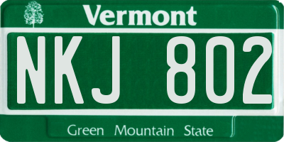 VT license plate NKJ802