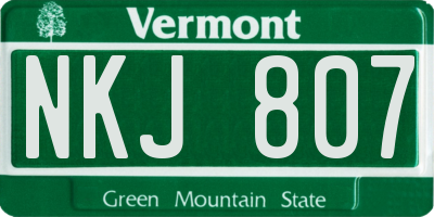 VT license plate NKJ807