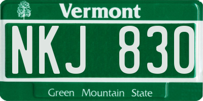VT license plate NKJ830