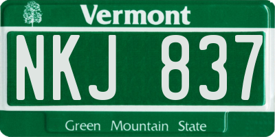 VT license plate NKJ837