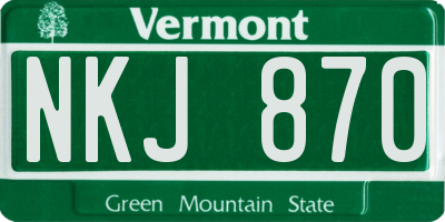 VT license plate NKJ870