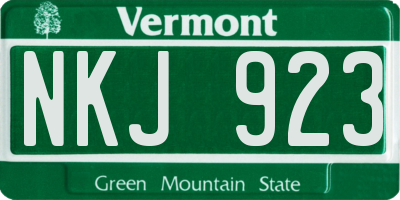 VT license plate NKJ923
