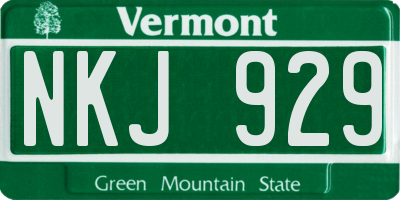VT license plate NKJ929