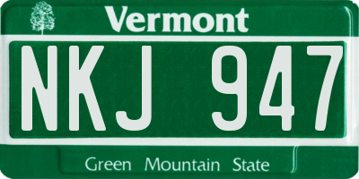 VT license plate NKJ947