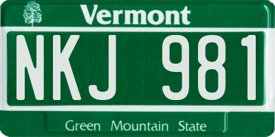 VT license plate NKJ981