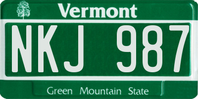 VT license plate NKJ987