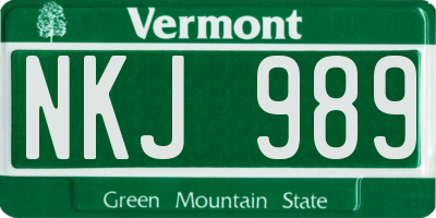 VT license plate NKJ989