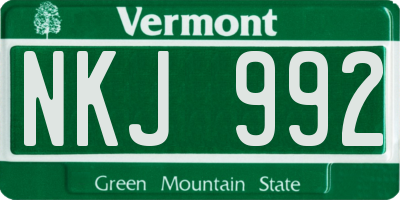 VT license plate NKJ992