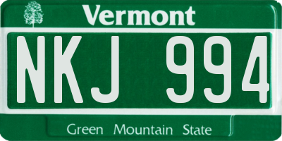 VT license plate NKJ994