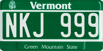 VT license plate NKJ999