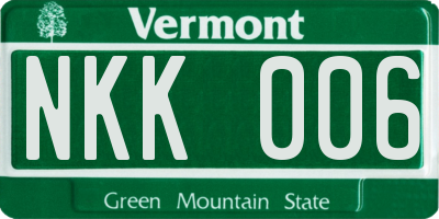 VT license plate NKK006