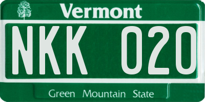 VT license plate NKK020