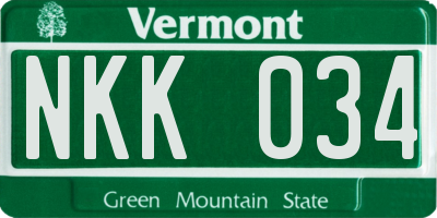 VT license plate NKK034