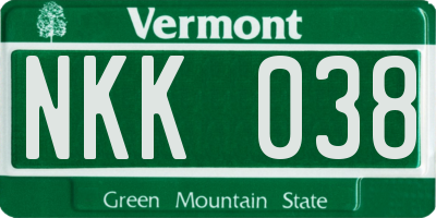 VT license plate NKK038