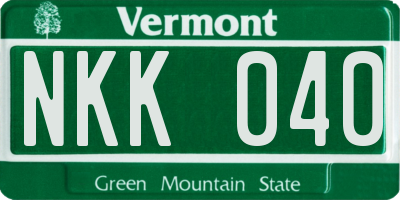 VT license plate NKK040