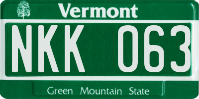 VT license plate NKK063