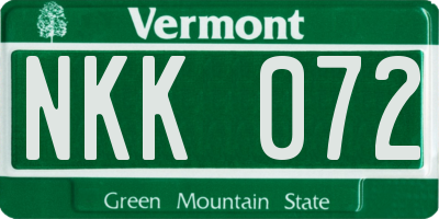 VT license plate NKK072