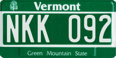 VT license plate NKK092