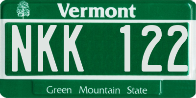VT license plate NKK122
