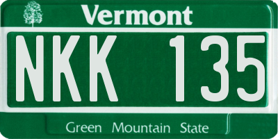 VT license plate NKK135