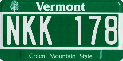 VT license plate NKK178