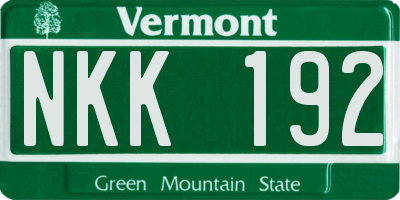 VT license plate NKK192