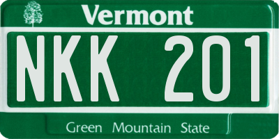 VT license plate NKK201