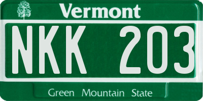 VT license plate NKK203