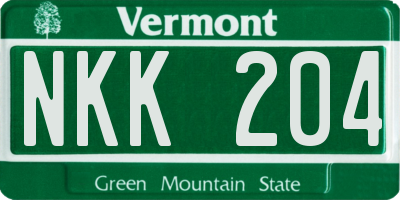 VT license plate NKK204