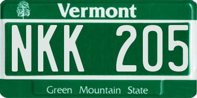 VT license plate NKK205
