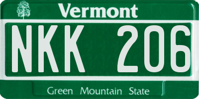 VT license plate NKK206