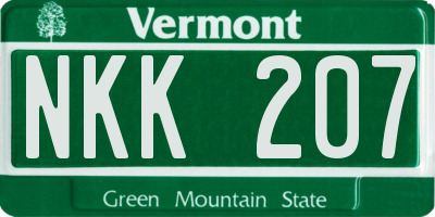 VT license plate NKK207