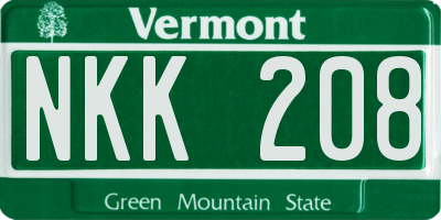 VT license plate NKK208