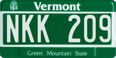 VT license plate NKK209