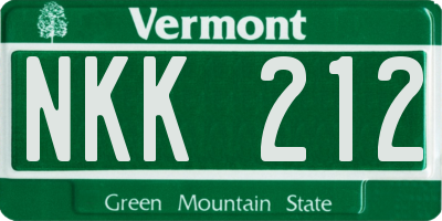 VT license plate NKK212