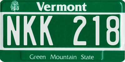 VT license plate NKK218