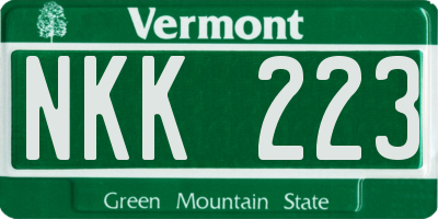 VT license plate NKK223
