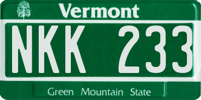 VT license plate NKK233