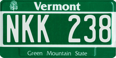 VT license plate NKK238