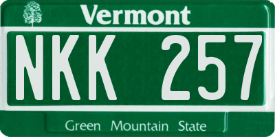 VT license plate NKK257
