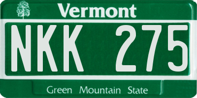 VT license plate NKK275