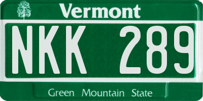 VT license plate NKK289